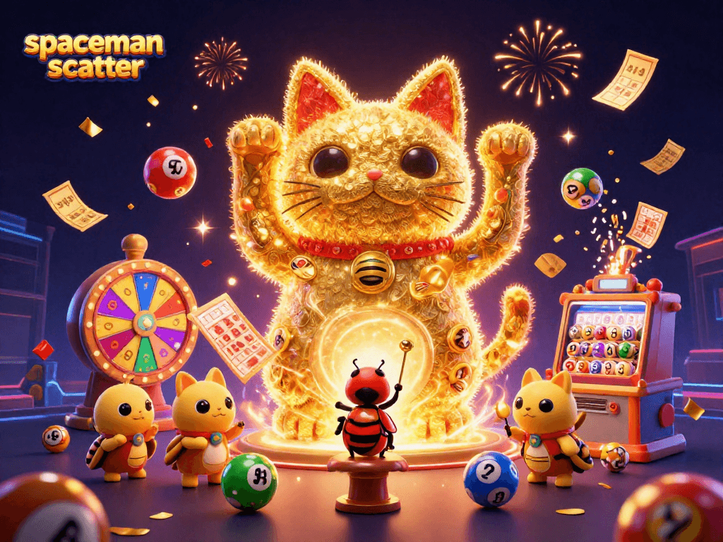 Experience winning with spaceman scatter in a vibrant casino-themed illustration of celebration and excitement.