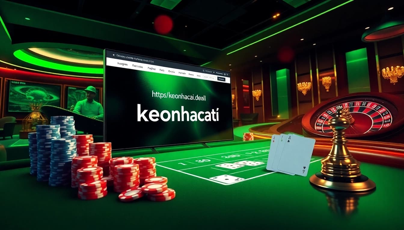Experience the thrill of betting on https://keonhacai.deal/ with vibrant casino elements like poker chips and roulette wheels.
