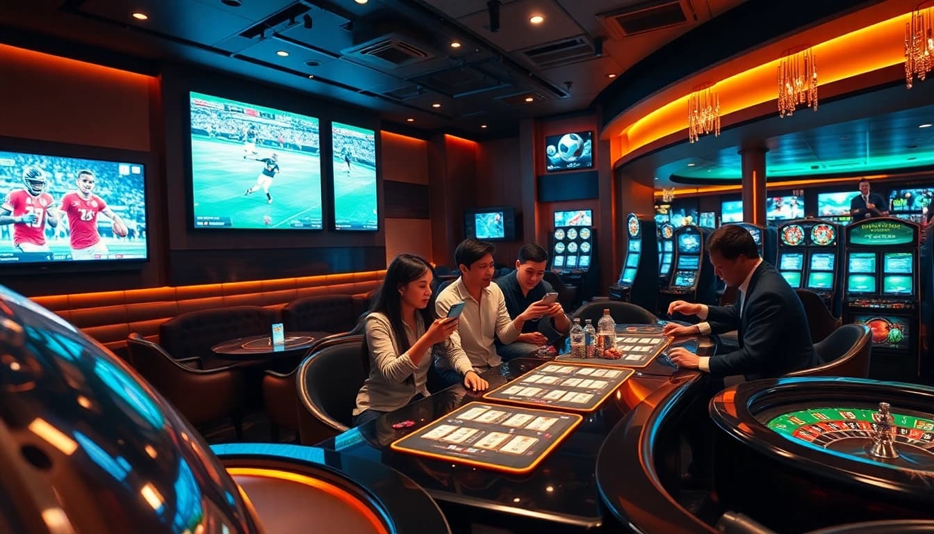 Judi Bola action unfolds in an upscale betting lounge, filled with excitement and luxury.