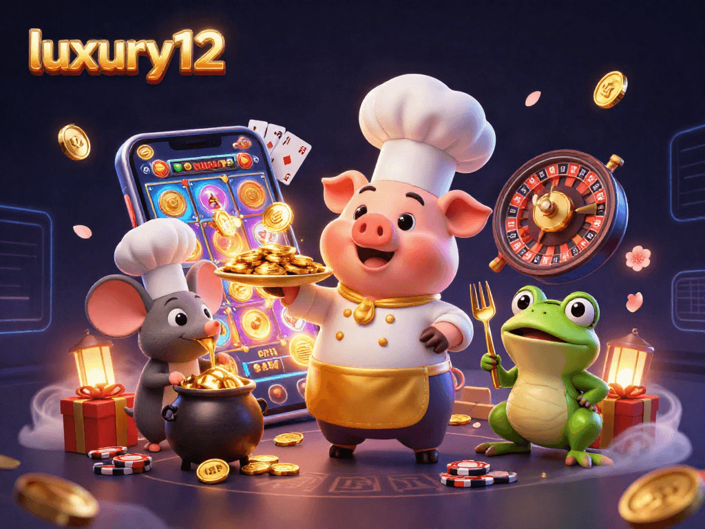 Permainan slot warna-warni luxury12 dengan koin emas dan karakter kartun yang menarik.