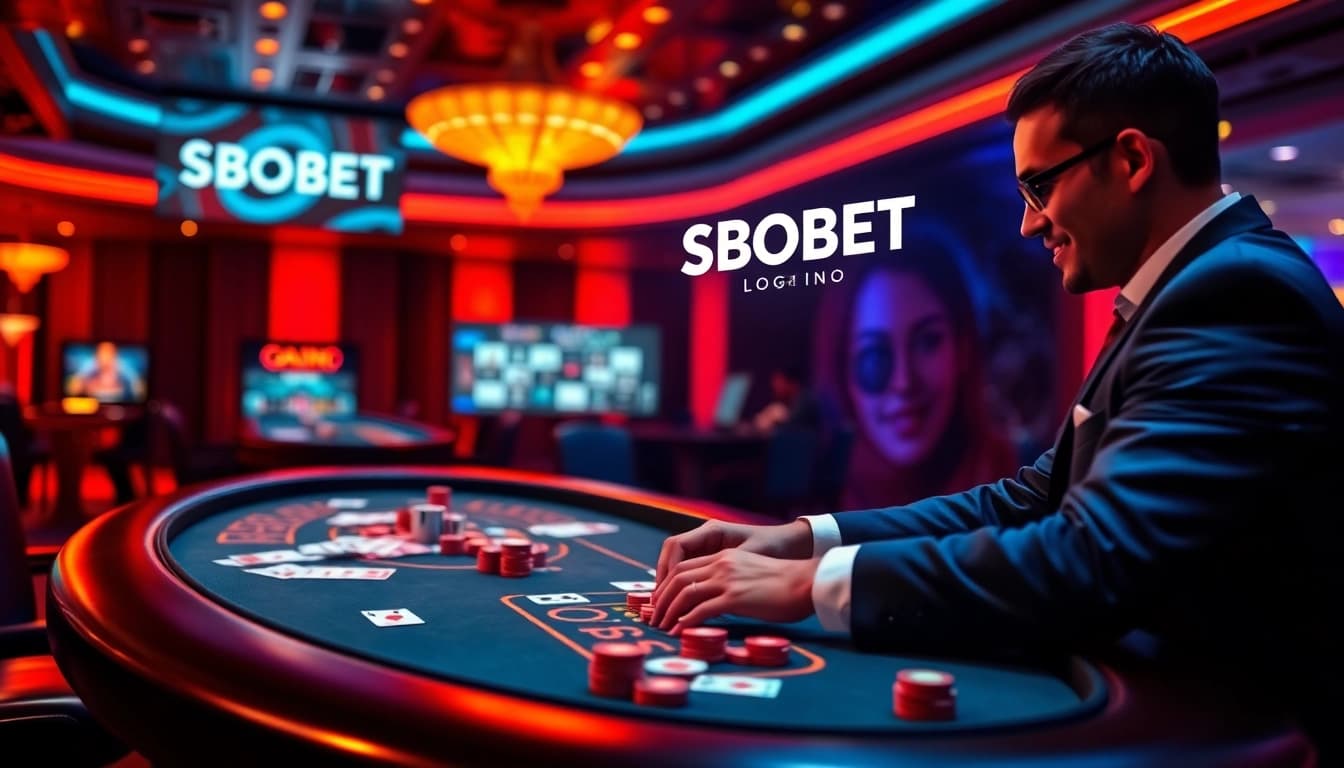 Accessing sbobet link login on an elegant online betting interface, showcasing casino excitement.