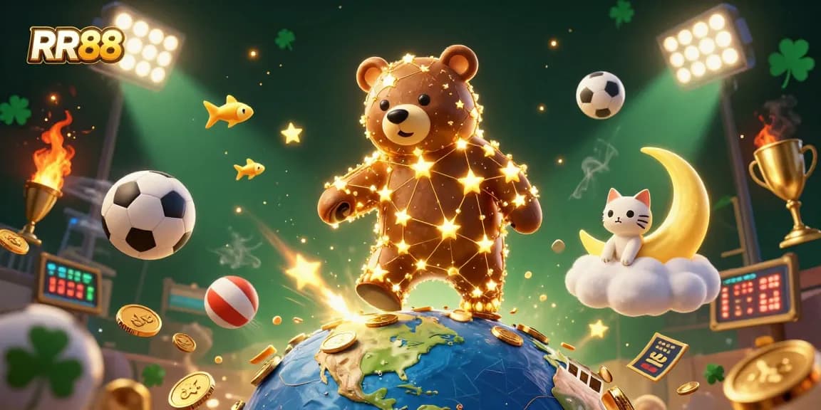 RR88 players winning big while navigating vibrant casino elements in 3D digital worlds.