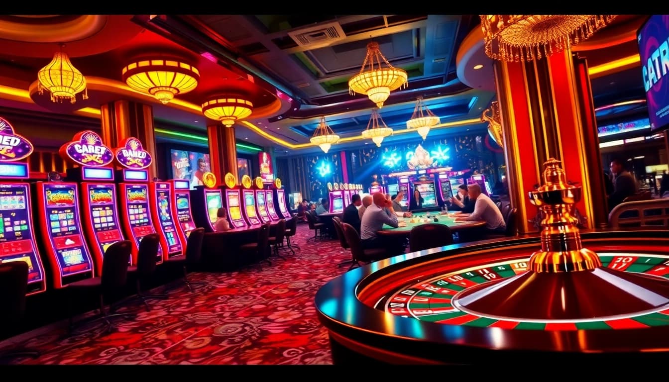 Engaging casino scene showcasing the excitement of gambling at https://b52gamee.com/ with players at a poker table.