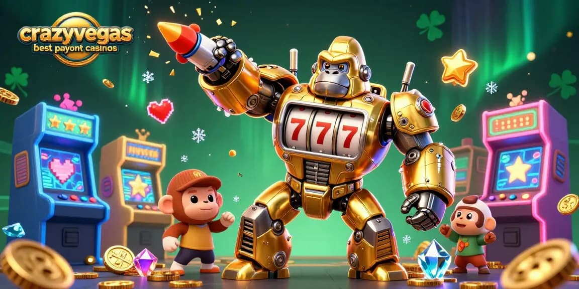 Win big at crazyvegas best payout casinos with 3D golden gorilla mech and thrilling gaming action.