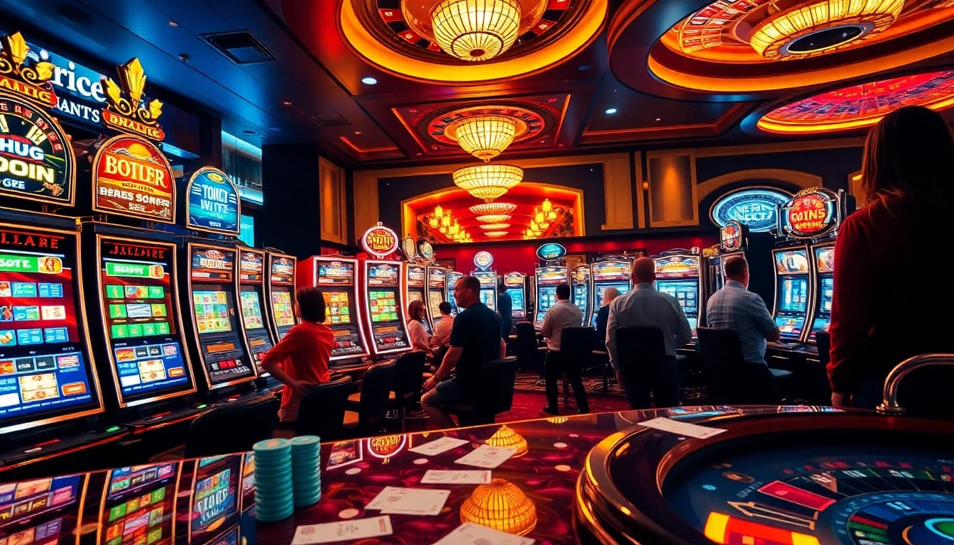 Experience the excitement of 'slot gacor' at a luxurious casino with vibrant machines and eager players.