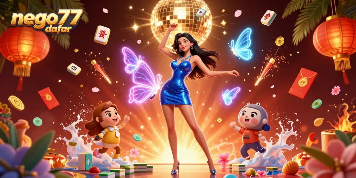 Join the excitement of nego77 daftar in this vivid casino scene infused with dynamic gaming elements.