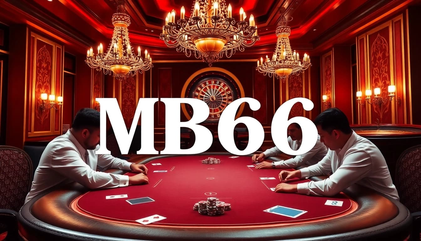 Experience the excitement of MB66 in a luxurious casino setting with poker tables and chips.