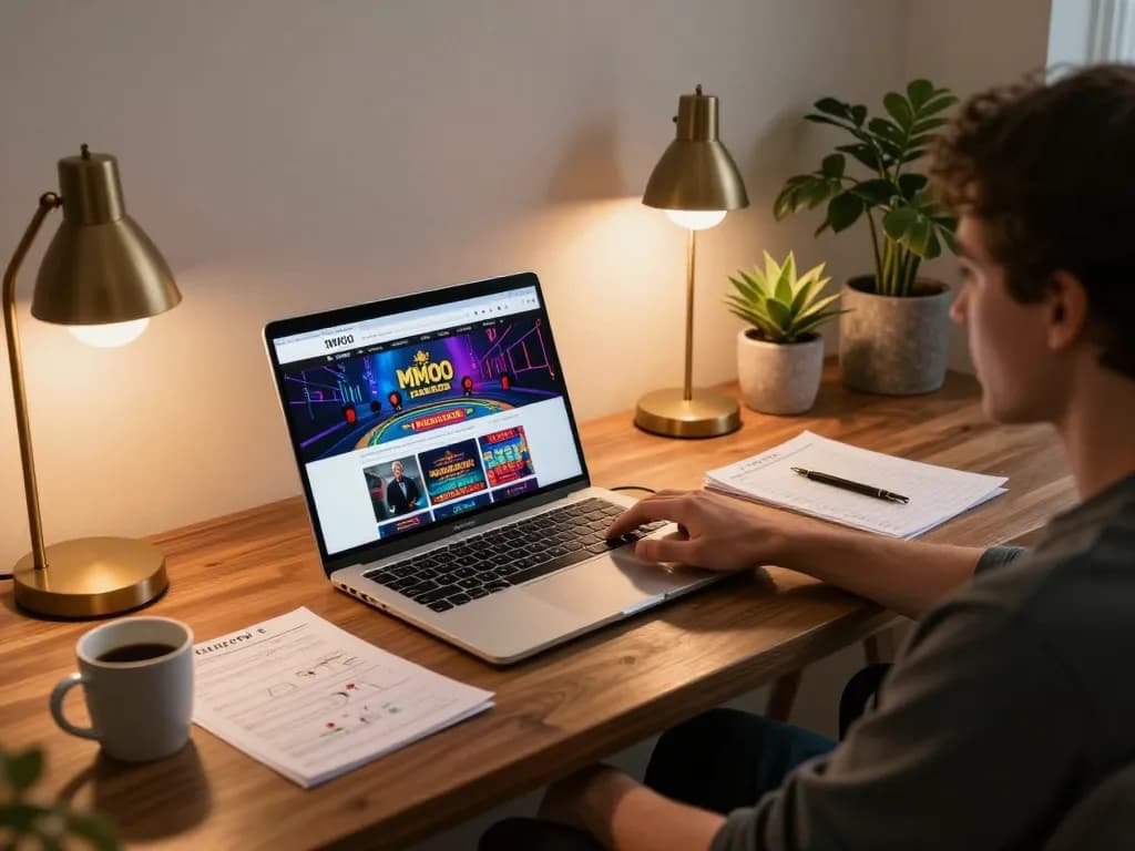 Engaging with MMOO online casino live dealer games in a cozy home setup.