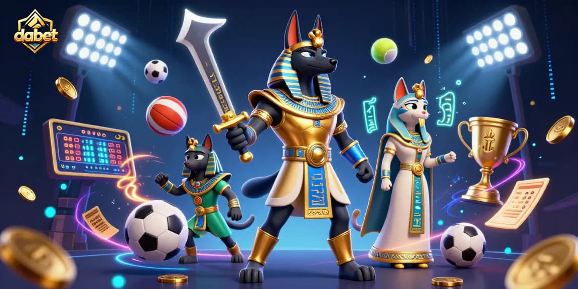 dabet brings vibrant online sports betting action with Anubis and Bastet in dynamic 3D illustration.