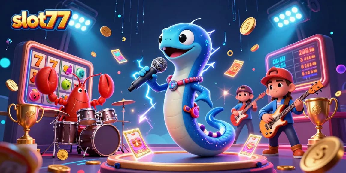 Spin to win with slot77 as a vibrant electric eel and friends energize the underwater casino scene.