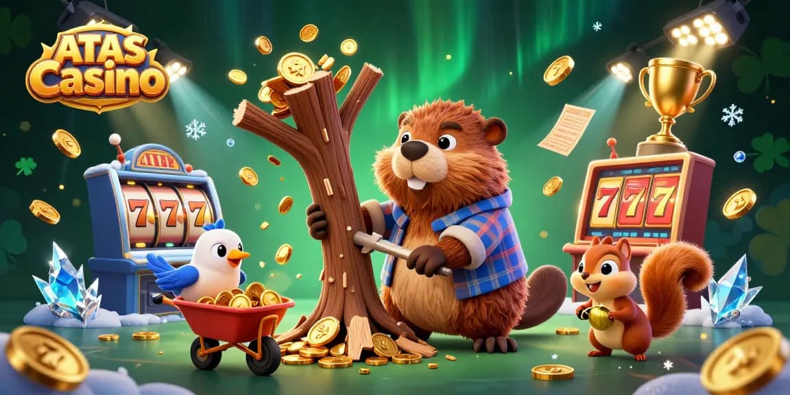 ATAS Casino brings excitement with a 3D beaver, coins, and slot machines in an immersive gambling scene.