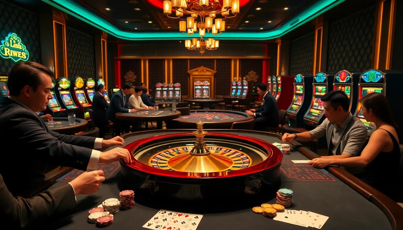 Experience thrilling gameplay at the casino with Link RR99, featuring vibrant roulette and poker action.