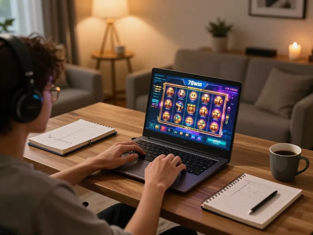 Engaging online gaming experience on 78win with vibrant graphics and cozy setup