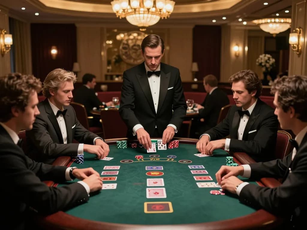 ONLINE128 players engaged at an elegant blackjack table, showcasing strategy in luxury casino