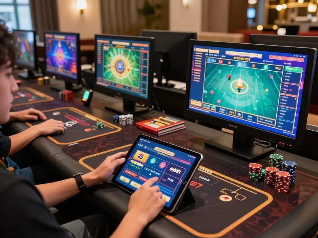 Engaging online casino gaming with ทางเข้า m107 betting interface visible on tablet