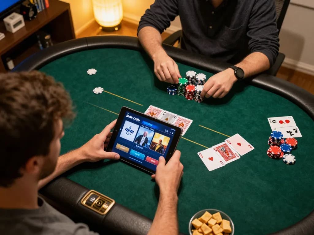 Player enjoying an iwin club online poker game at home, showcasing strategy and engagement.