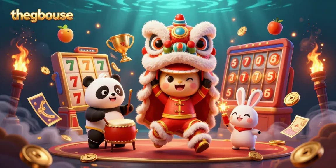 Thegbhouse showcases vibrant 3D illustration of a lion dance at a casino, celebrating rich gaming culture.
