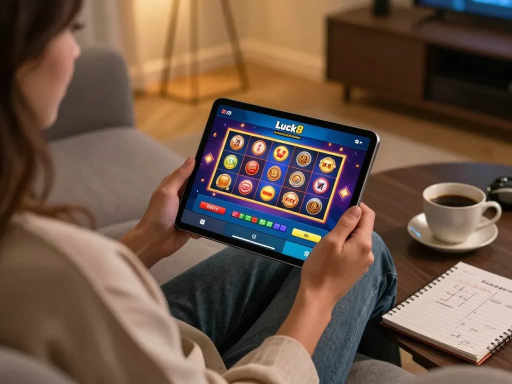 Player enjoys engaging gameplay on the Luck8 app, immersed in a cozy online gaming experience