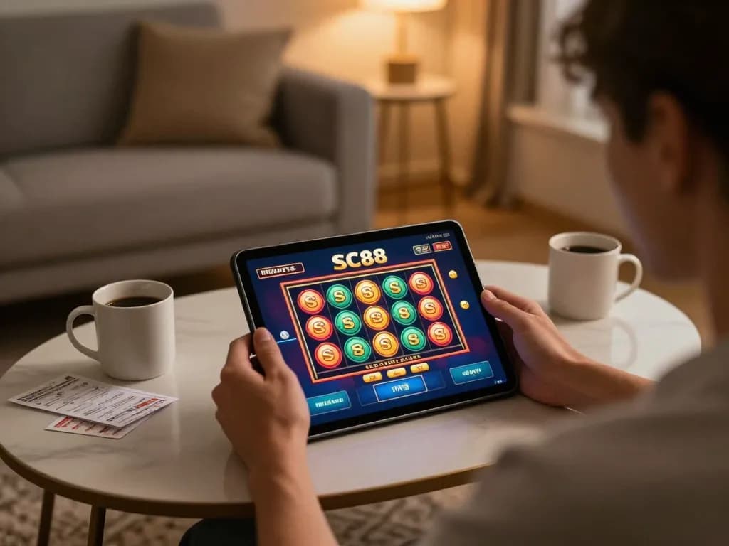 Engaging gaming session on SC88 app showing vibrant slot interface with warm ambiance