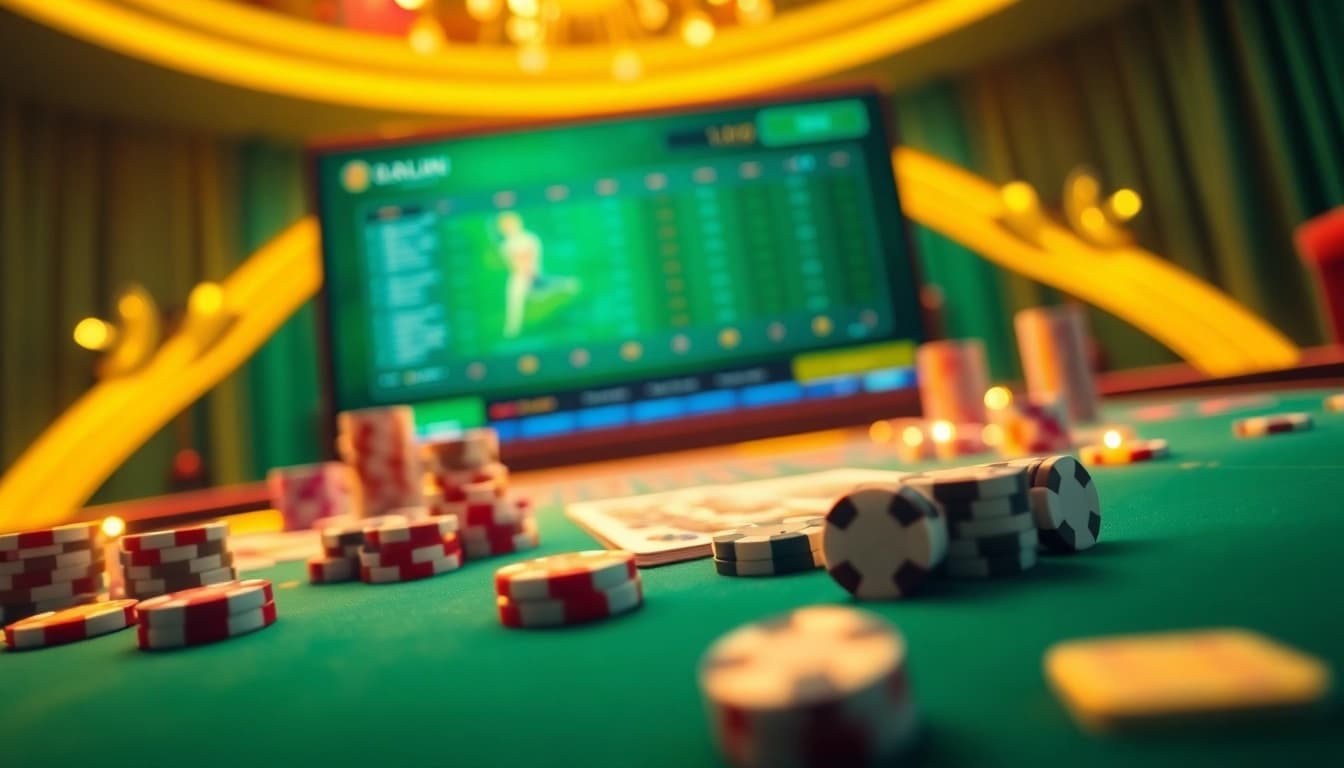 Lô Đề Trực Tuyến betting action at a vibrant casino table with colorful chips and cards.