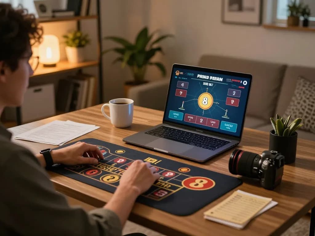 Sicbo gameplay on a laptop in a cozy home office with strategic betting notes.