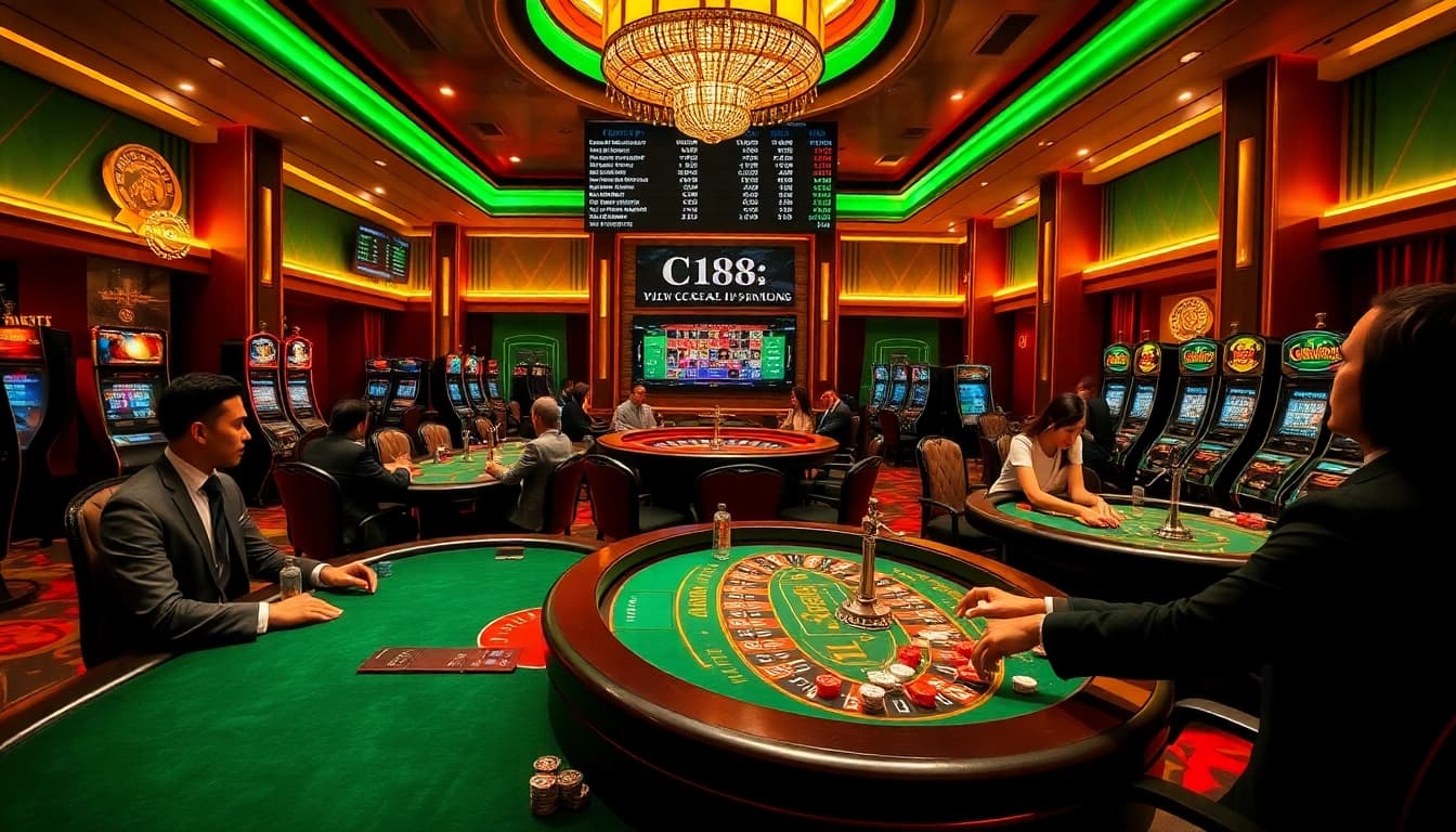C168 players strategizing at a poker table in a luxurious casino setting, highlighting the excitement of gambling.
