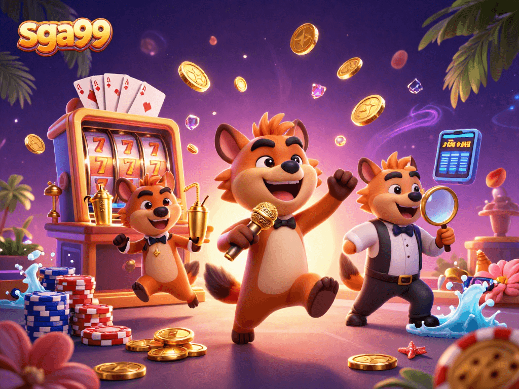 Join the fun at sga99 with vibrant hyenas portraying a lively comedy casino scene.