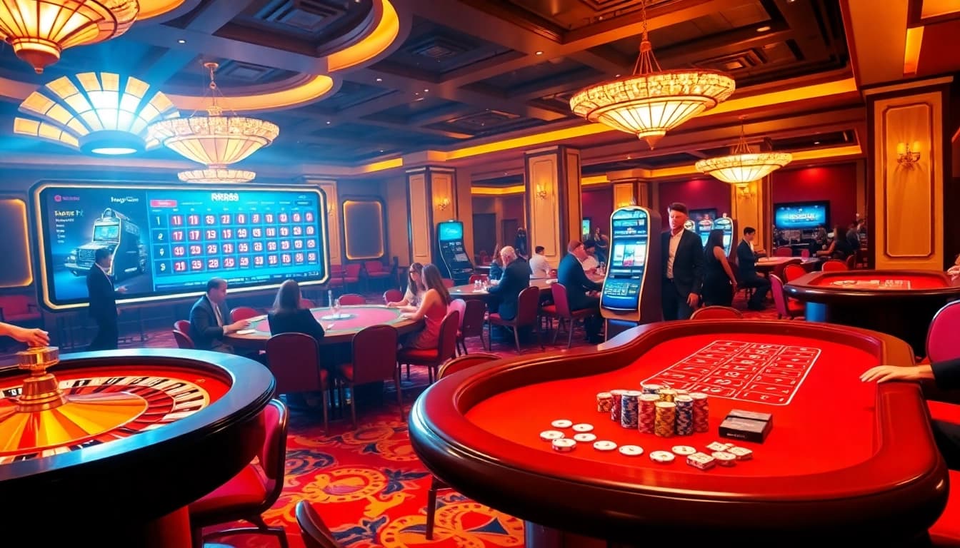 Experience high-stakes excitement at the Trang chủ RR88, showcasing vibrant casino tables and engaging players.