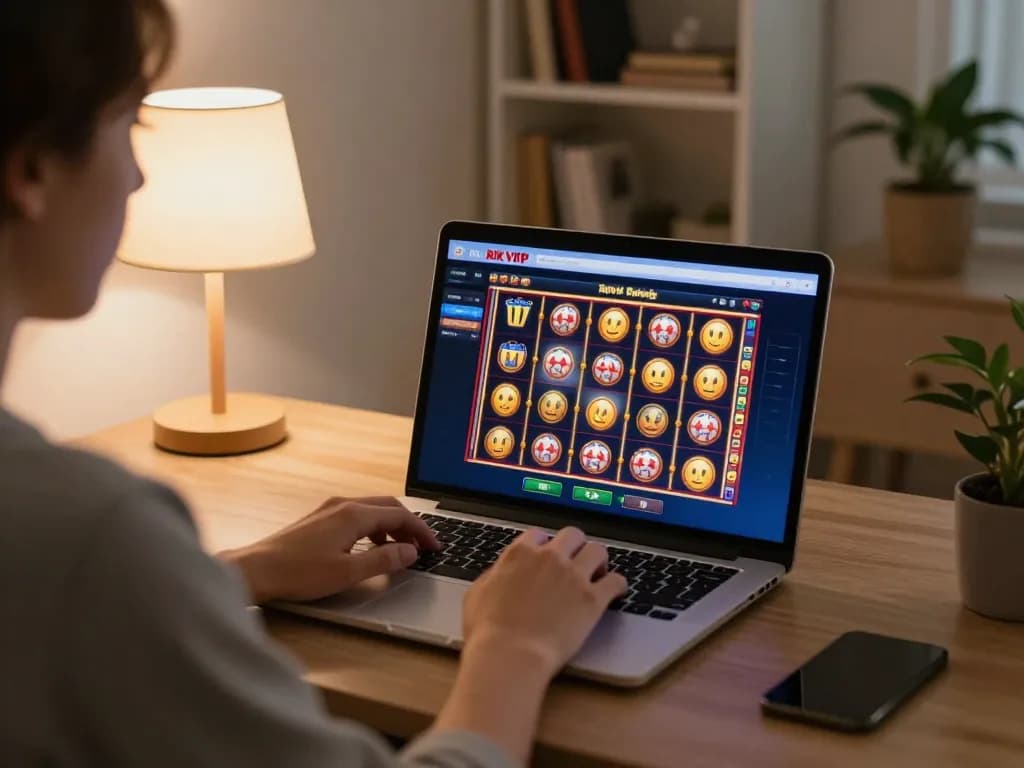 Engaging in online slot games at Rik vip with vibrant interface and cozy setting