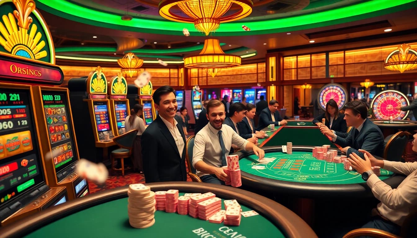 Players enjoying the excitement of b29 casino games at vibrant tables with cards and chips.