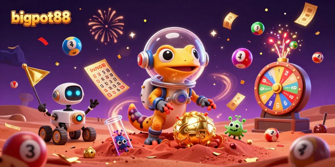 Engage with bigpot88's vibrant Martian casino scene filled with lottery excitement and alien cheer.