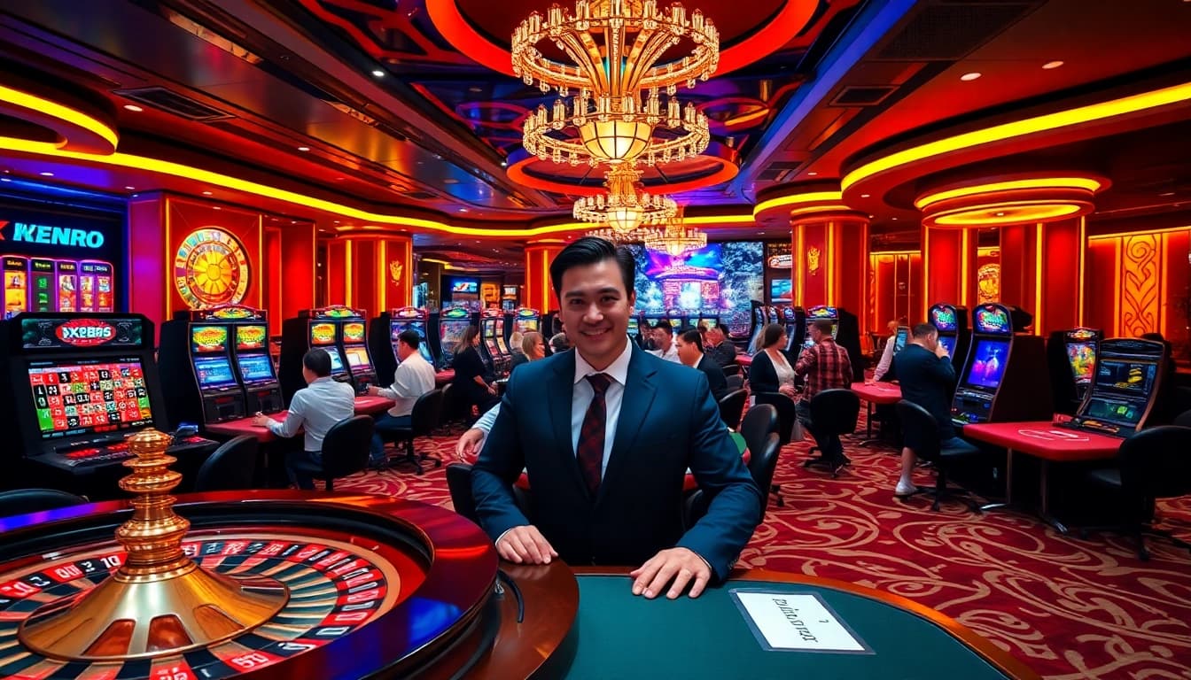 Players engage in thrilling games at the xx88 casino, showcasing excitement and professionalism.