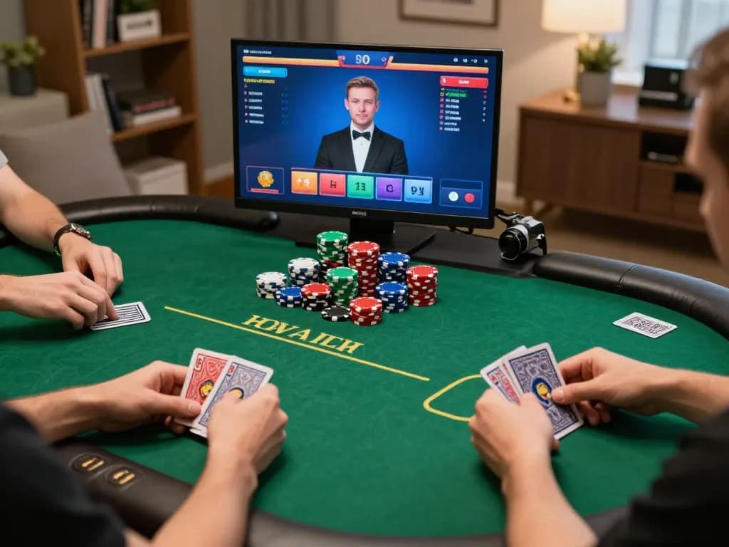 Players enjoy an exciting online poker game at home with 789 strategies displayed clearly.
