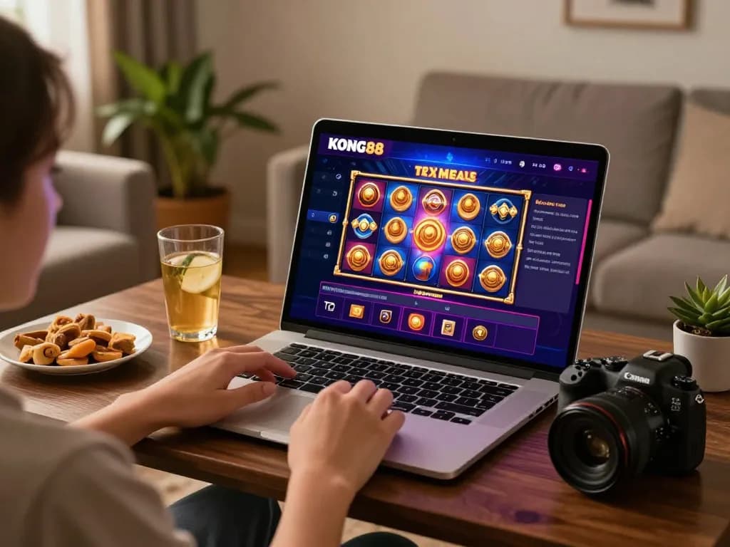 KONG88 platform showcasing vibrant online slot games, creating an engaging home gaming atmosphere.