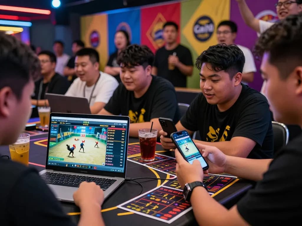 Exciting betting atmosphere at Ga179 with players engaged in live cockfighting events.