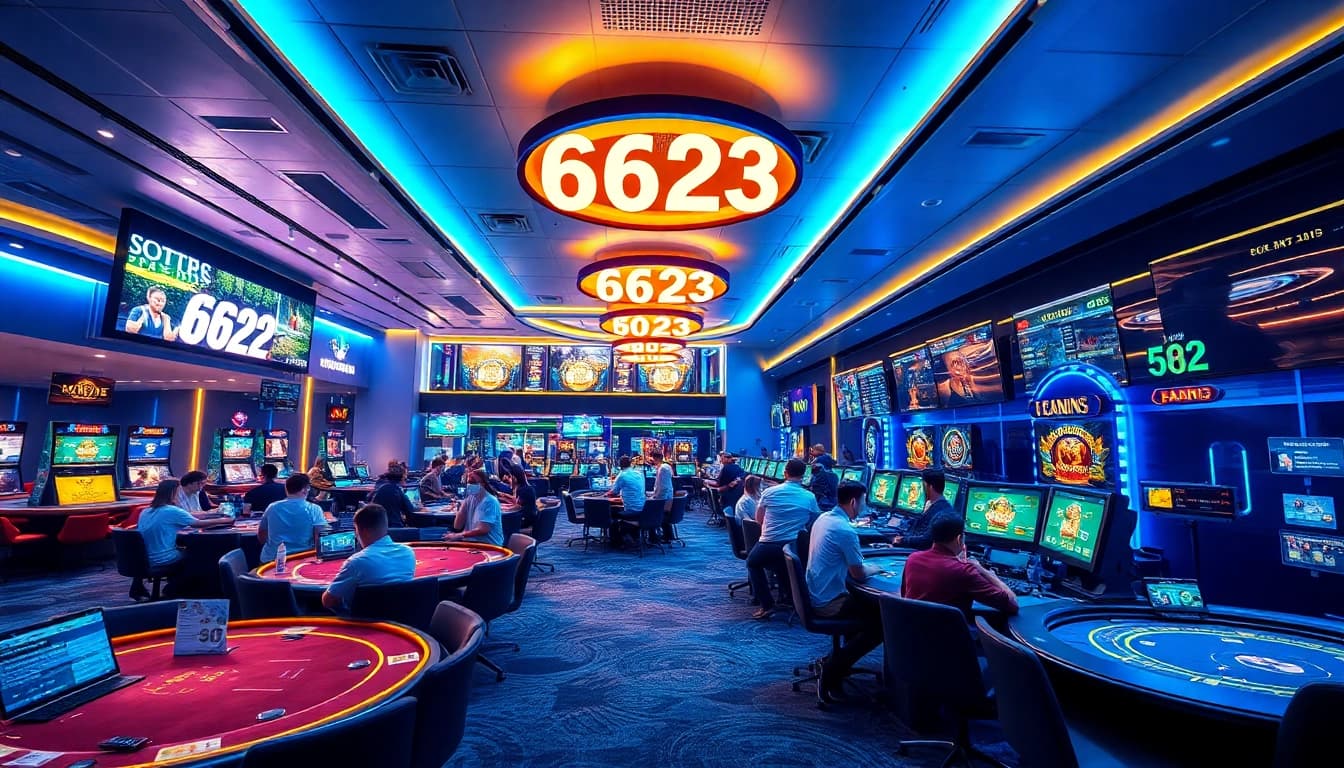 6623 online gaming platform featuring vibrant casino and sports betting environments, showcasing player engagement.