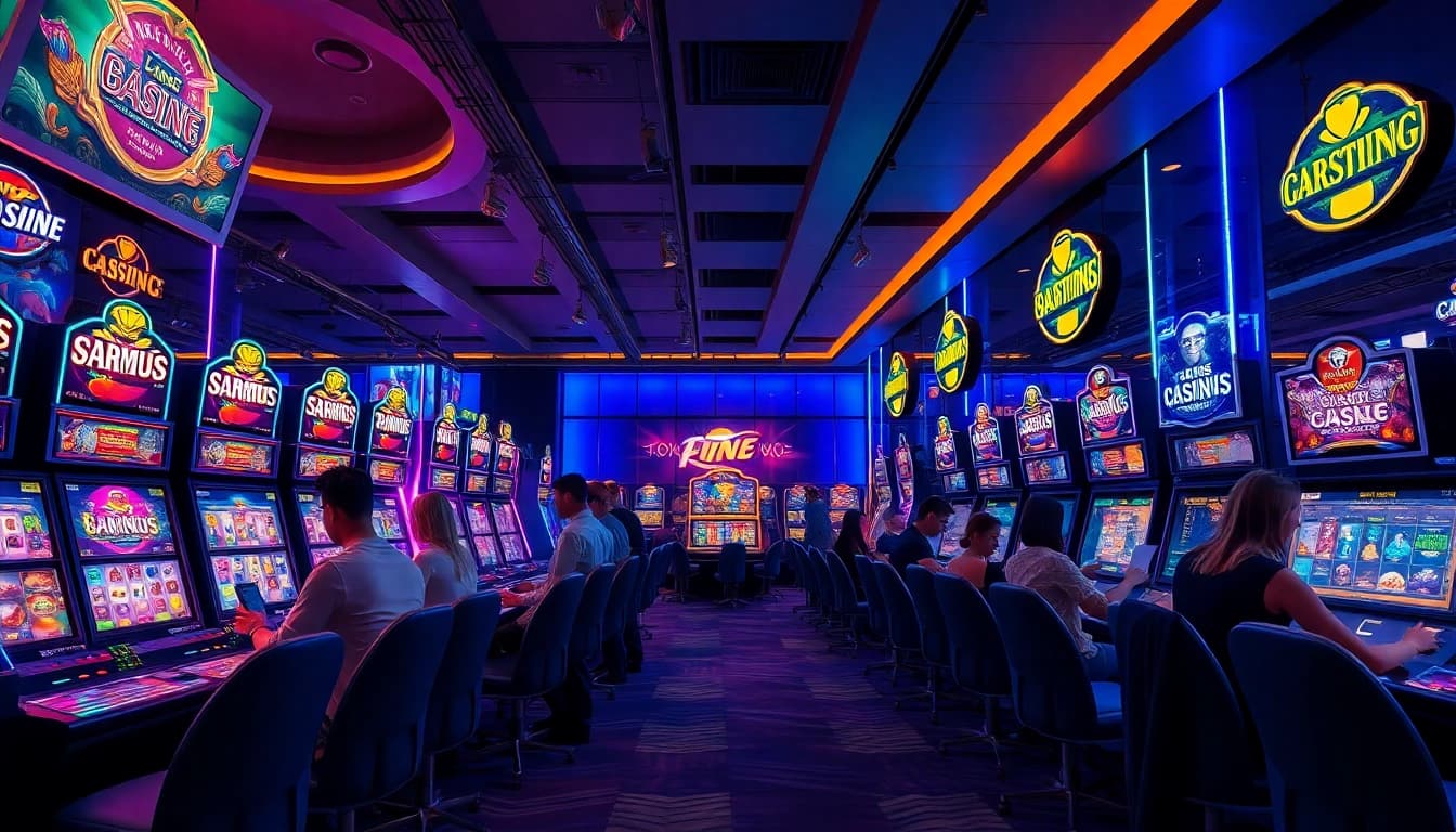 Exciting online gaming scene at b52clubn.com featuring players at vibrant casino stations.