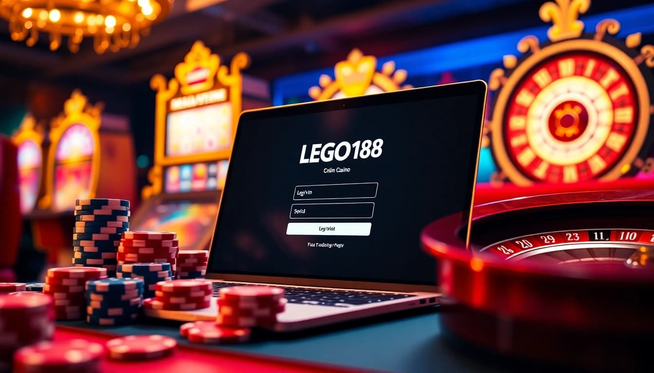 Optimized LEGO138 login interface with vibrant casino elements, enhancing online gambling experience.