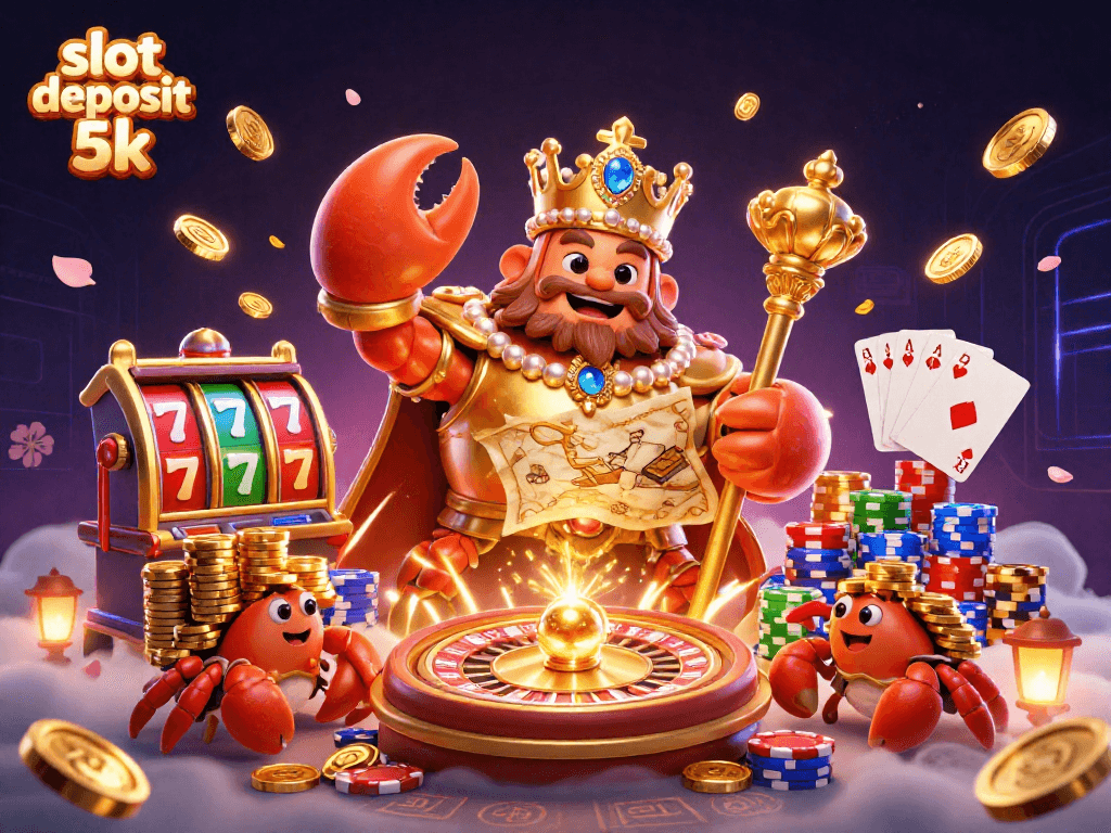 Engage in the excitement of slot deposit 5k with a golden crab emperor and sparkling casino elements.