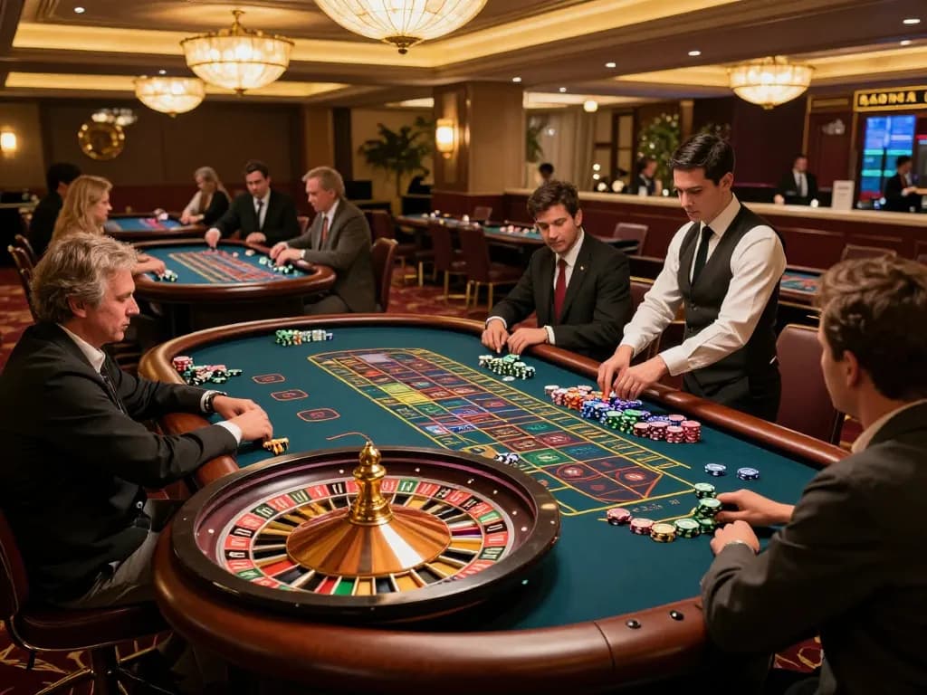 Cucu777 players placing bets at a lively roulette table in a luxurious casino atmosphere
