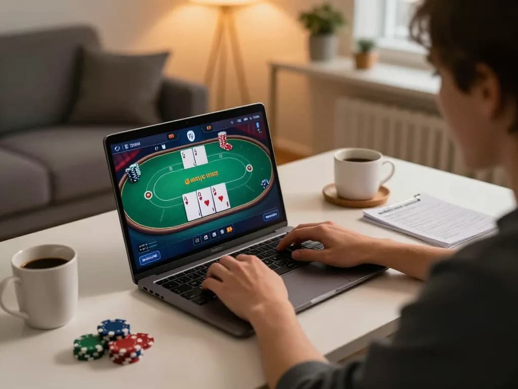 Permainan poker online yang menarik di laptop, menampilkan strategi sada-ar untuk memaksimalkan kemenangan.