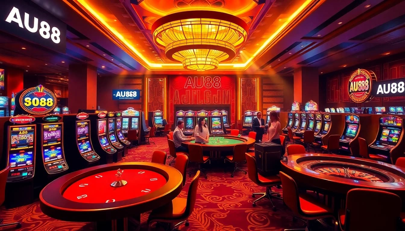 Experience the excitement of gambling at AU88's luxurious casino with vibrant slot machines and tables.