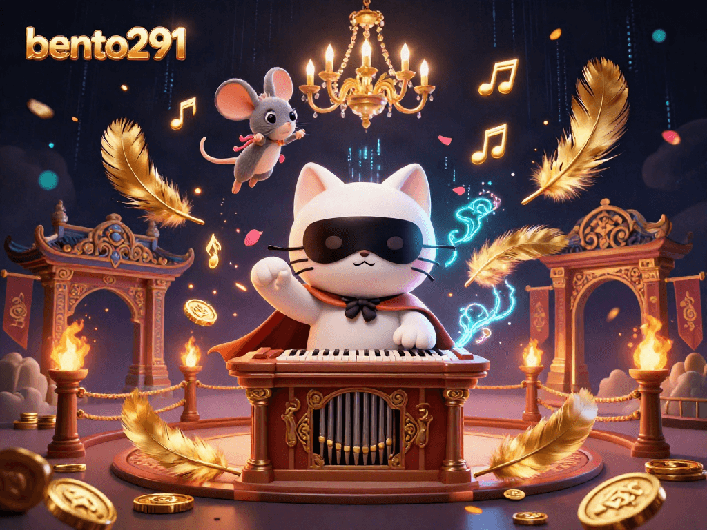 bento291 captures the thrill of casino action with vibrant characters at play among gold coins and glowing elements.