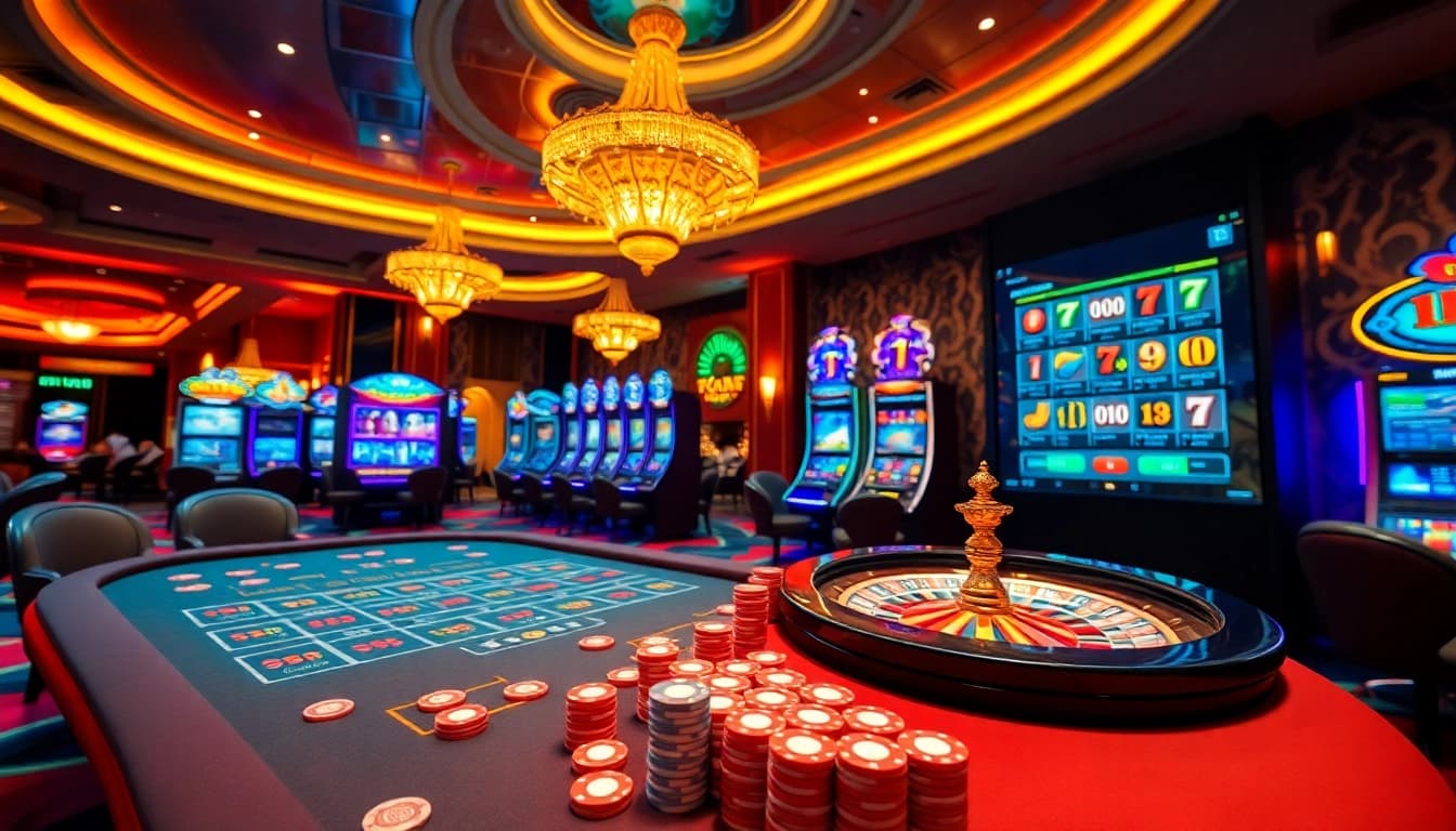 Experience the excitement at OKFUN casino with vibrant tables and thrilling slot machines.