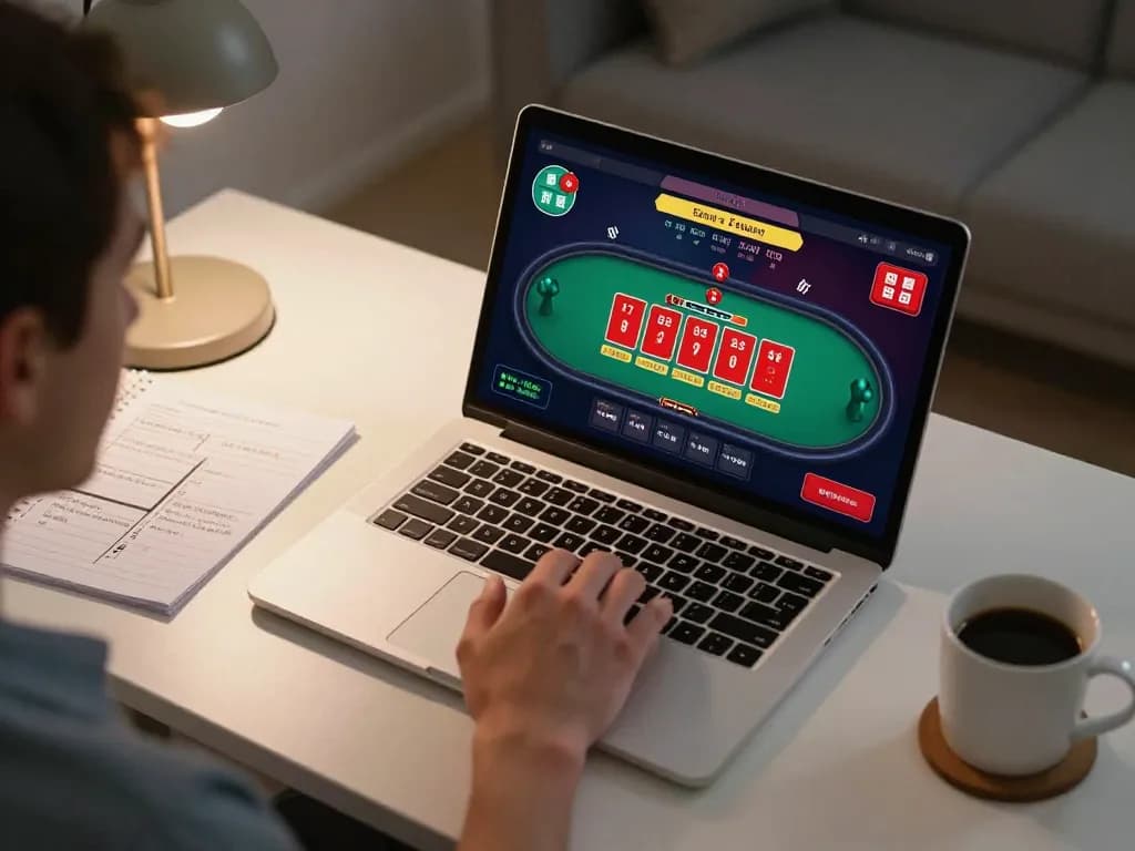 Player enjoying an online gaming experience with Liên minh okwin on laptop, showcasing live dealer gameplay.