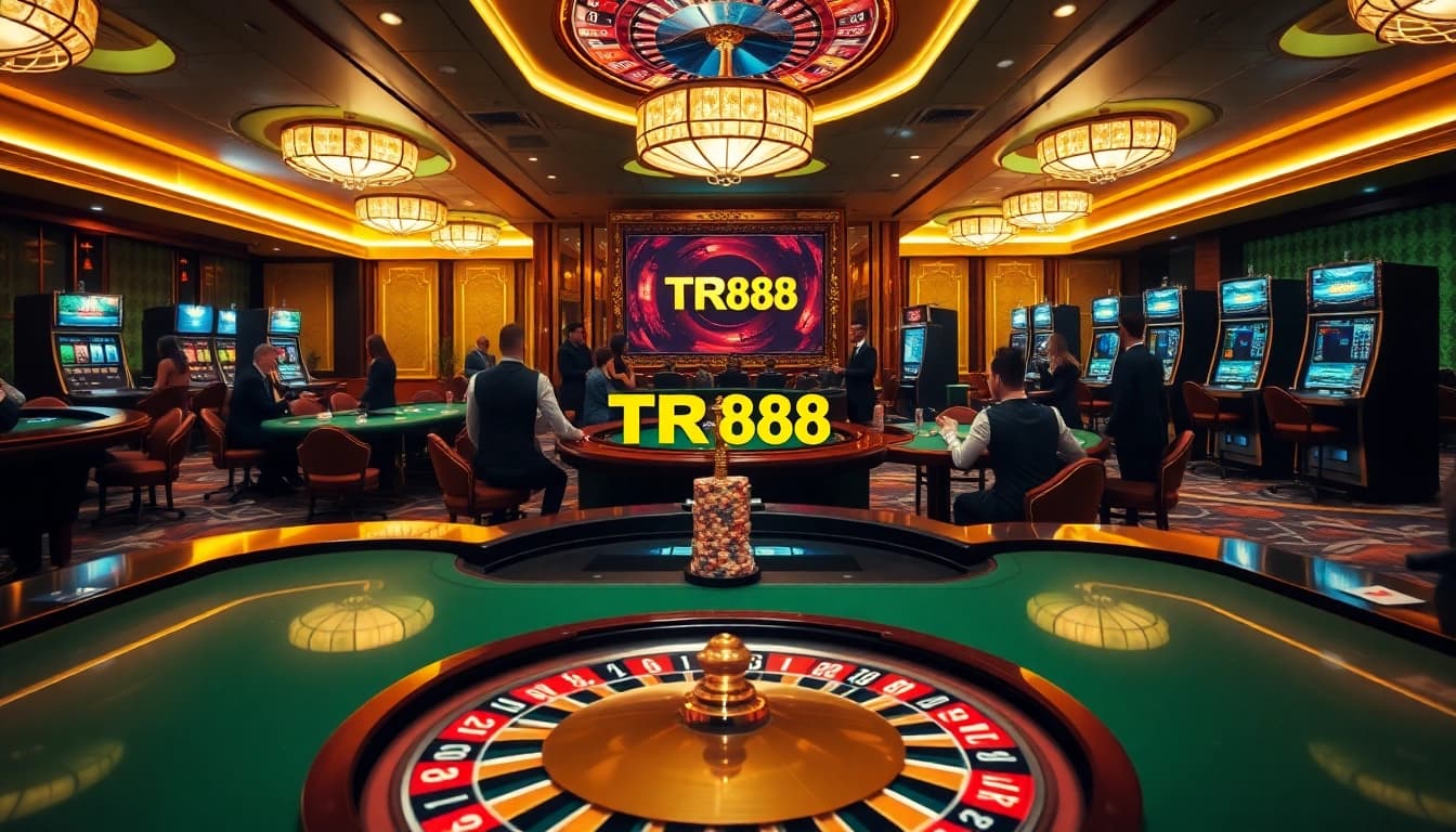 Players enjoying a thrilling casino experience at TR88, featuring poker and roulette tables.