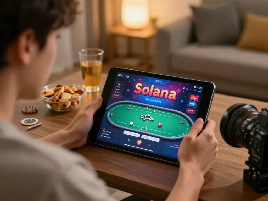 Engage and play with Solana on a tablet in a cozy home gaming setup.