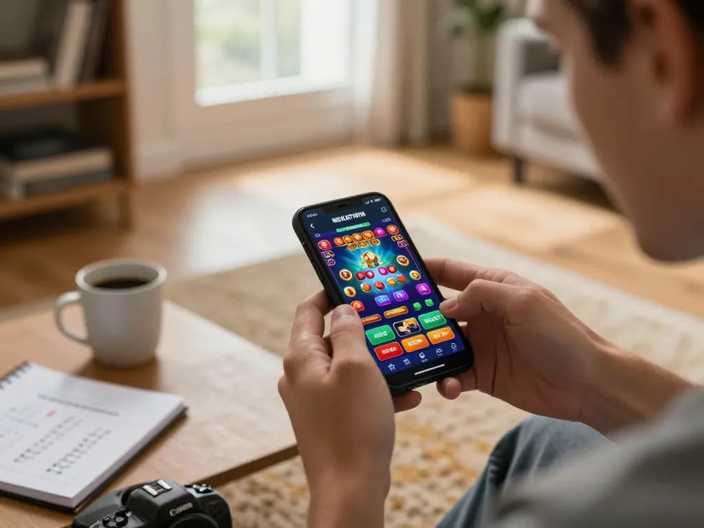 Engaging gameplay on NEKATWIN mobile app showcasing exciting betting features in a cozy setting.