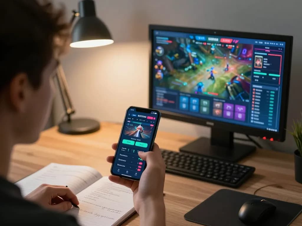 Player using TR88 betting app on smartphone with strategic notes visible in dynamic home setup