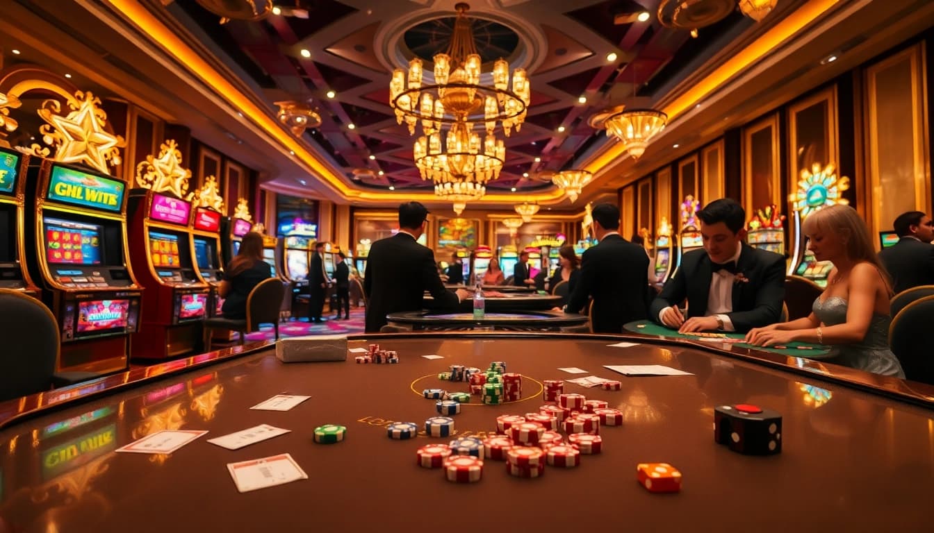Experience the excitement at hb88 casino with players enjoying vibrant slot machines and table games